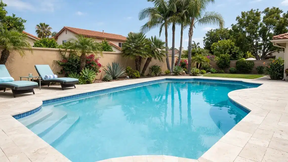 Resurfaced residential swimming pool with an even interior finish