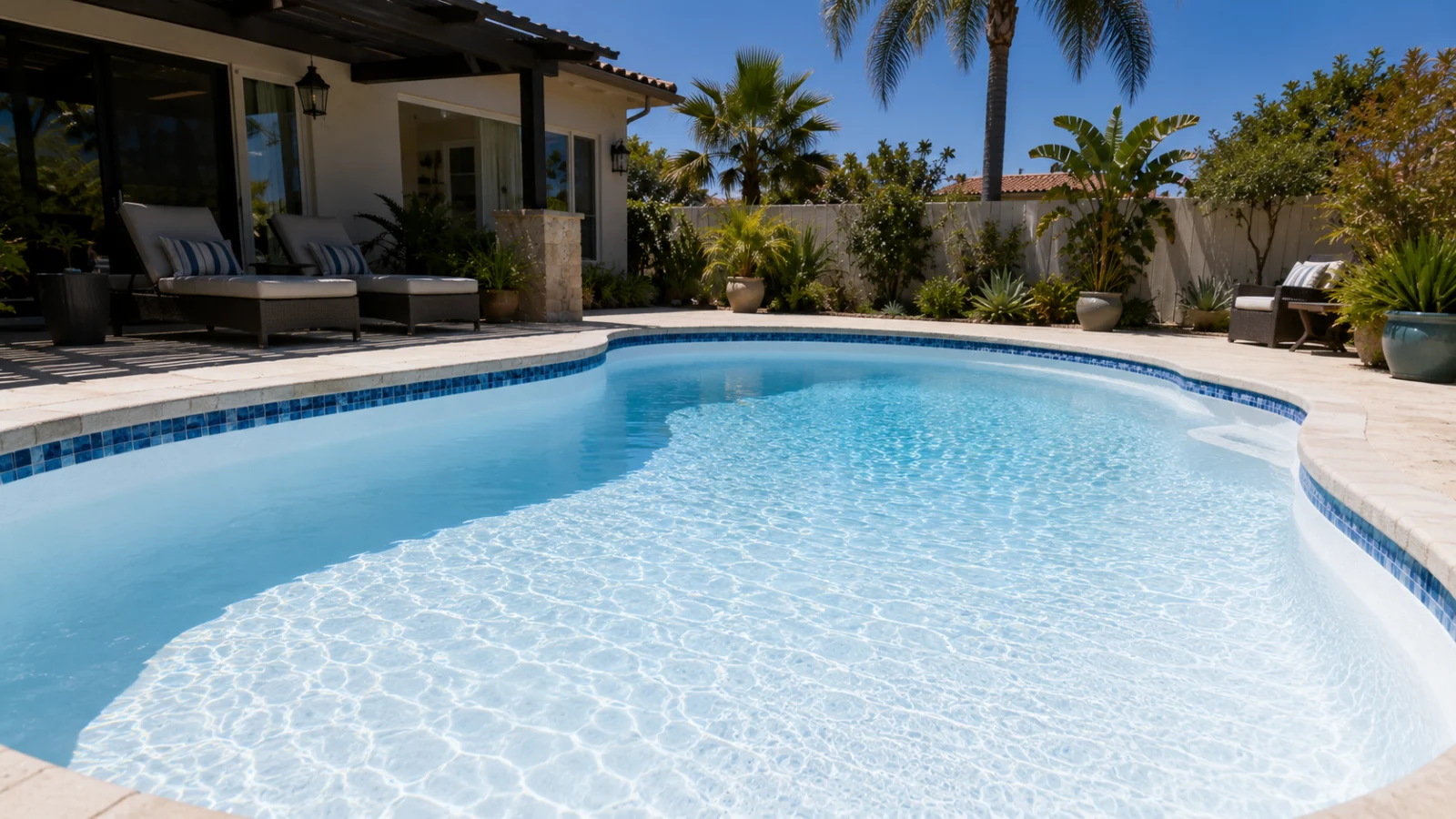 San Diego backyard pool with a fresh white plaster finish